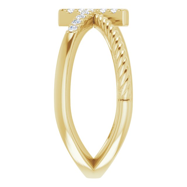 14K Gold Round Natural Diamond Accented Cross Rope Ring - Yellow Gold - view 9
