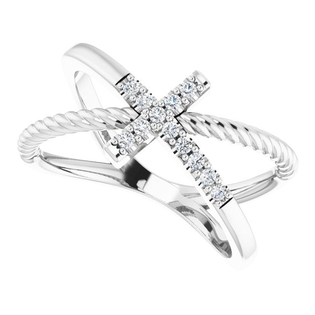 Platinum Round Natural Diamond Accented Cross Rope Ring - view 10