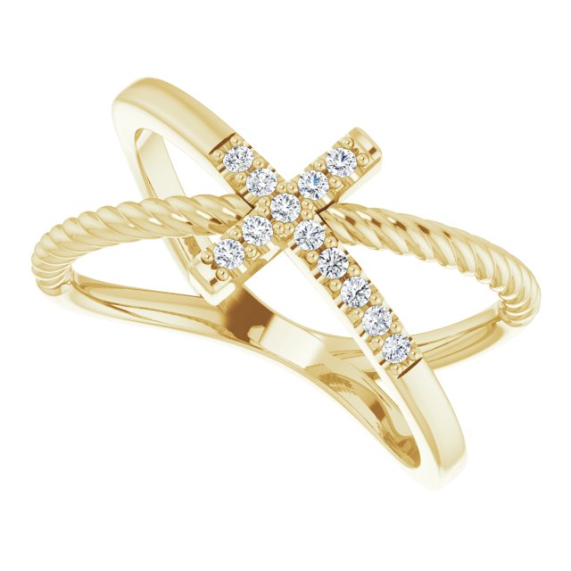 14K Gold Round Natural Diamond Accented Cross Rope Ring - Yellow Gold - view 10