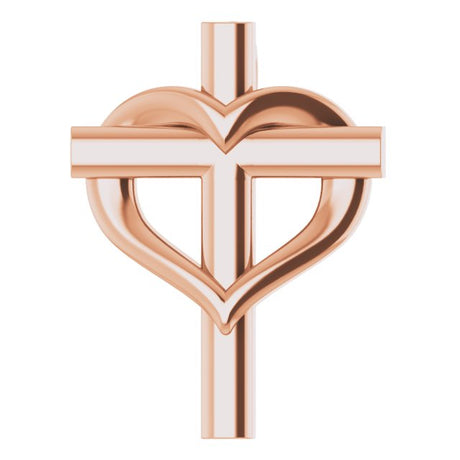 14K Gold Youth Cross with Heart Necklace or Pendant - Rose Gold