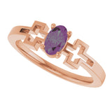 14K Gold Oval Lab-Grown Alexandrite Youth Cross Ring - Rose Gold - view 10