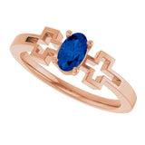 14K Gold Oval Natural Blue Sapphire Youth Cross Ring - Rose Gold - view 10
