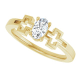 14K Gold Oval Natural White Sapphire Youth Cross Ring - Yellow Gold - view 10