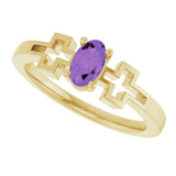 14K Gold Oval Natural Amethyst Youth Cross Ring - Yellow Gold - view 10