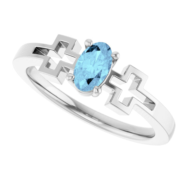 Platinum Oval Natural Aquamarine Youth Cross Ring - view 10