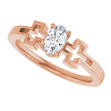14K Gold Oval Natural White Sapphire Youth Cross Ring - Rose Gold - view 10