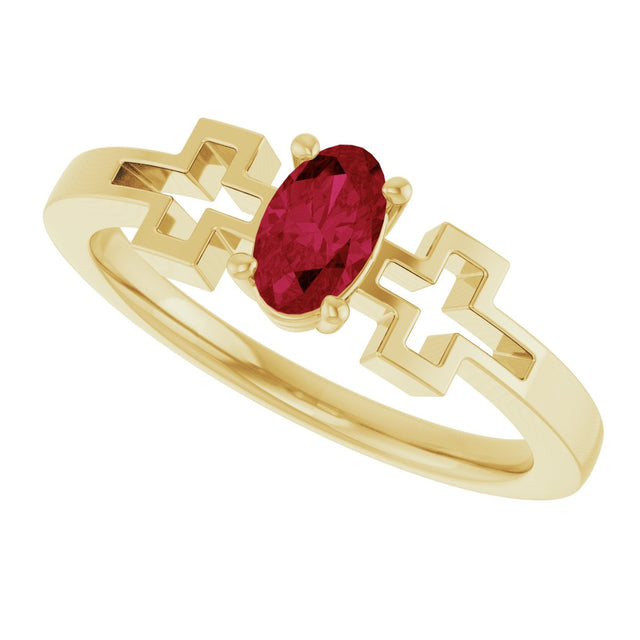 14K Gold Oval Lab-Grown Ruby Youth Cross Ring - Yellow Gold - view 10