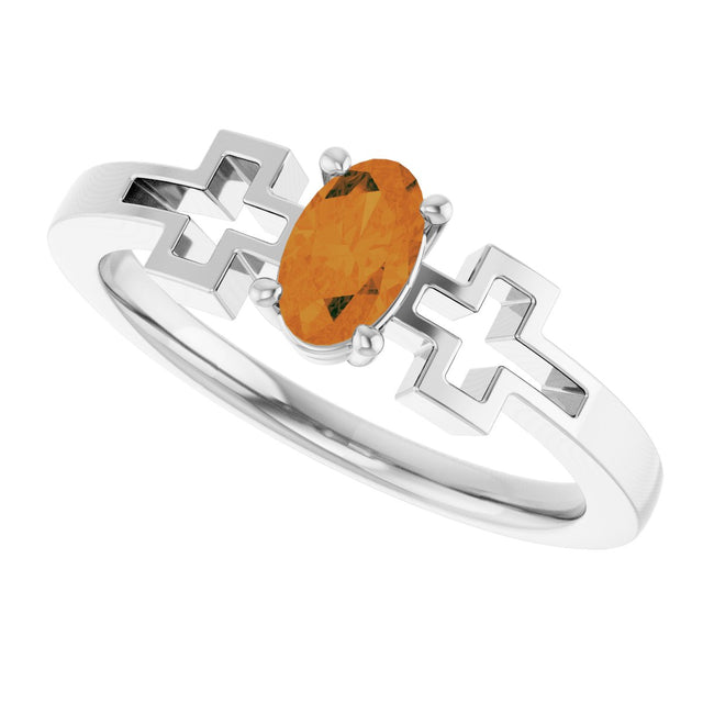 Platinum Oval Natural Citrine Youth Cross Ring - view 10
