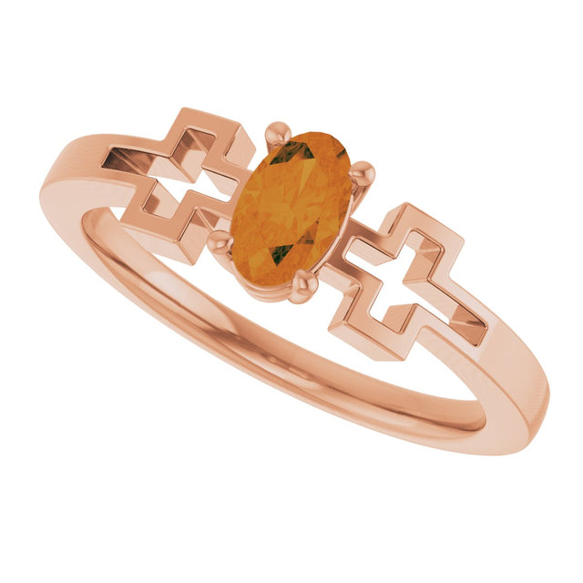 14K Gold Oval Natural Citrine Youth Cross Ring - Rose Gold - view 10