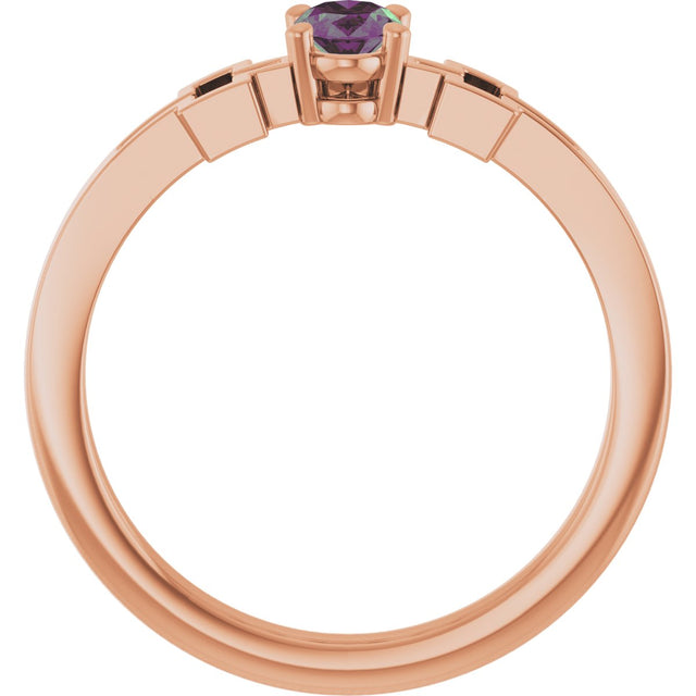 14K Gold Oval Lab-Grown Alexandrite Youth Cross Ring - Rose Gold - view 7