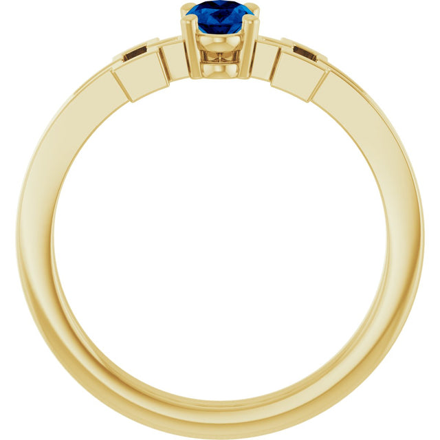 14K Gold Oval Natural Blue Sapphire Youth Cross Ring - Yellow Gold - view 7