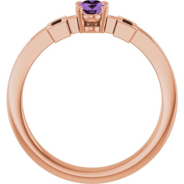 14K Gold Oval Natural Amethyst Youth Cross Ring - Rose Gold - view 7