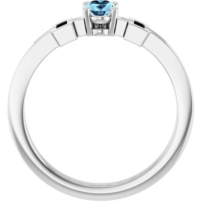 14K Gold Oval Natural Aquamarine Youth Cross Ring - White Gold - view 7