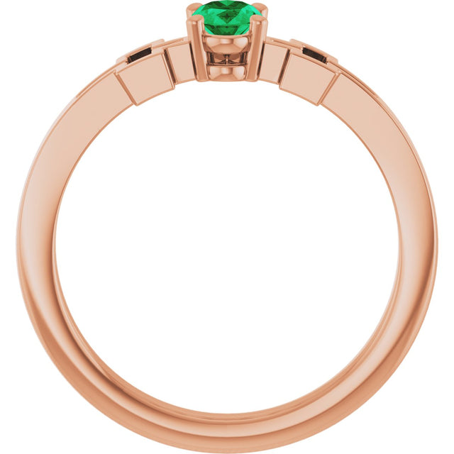 14K Gold Oval Natural Emerald Youth Cross Ring - Rose Gold - view 7