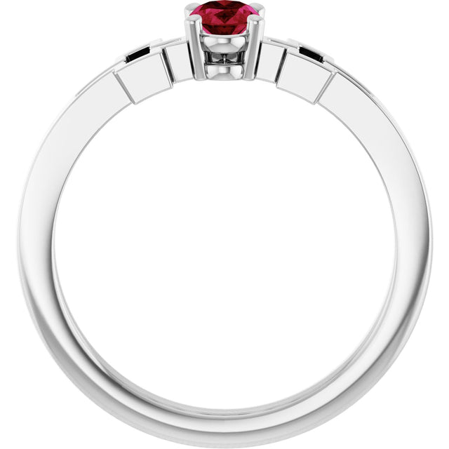 14K Gold Oval Lab-Grown Ruby Youth Cross Ring - White Gold - view 7