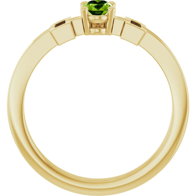 14K Gold Oval Natural Peridot Youth Cross Ring - Yellow Gold - view 7