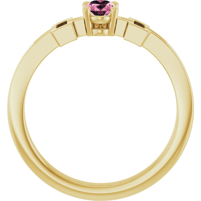 14K Gold Oval Natural Pink Tourmaline Youth Cross Ring - Yellow Gold - view 7