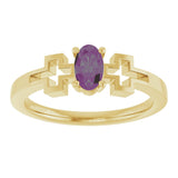 14K Gold Oval Lab-Grown Alexandrite Youth Cross Ring - Yellow Gold - view 8