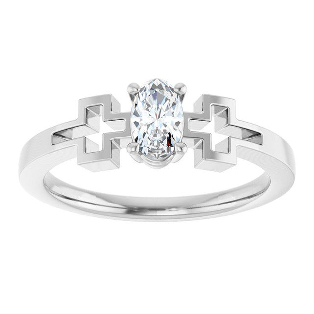 14K Gold Oval Natural White Sapphire Youth Cross Ring - White Gold - view 8