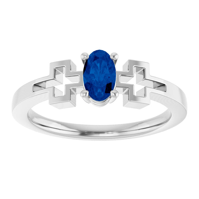 Platinum Oval Natural Blue Sapphire Youth Cross Ring - view 8