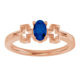 14K Gold Oval Natural Blue Sapphire Youth Cross Ring - Rose Gold - view 8