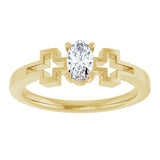 14K Gold Oval Natural White Sapphire Youth Cross Ring - Yellow Gold - view 8