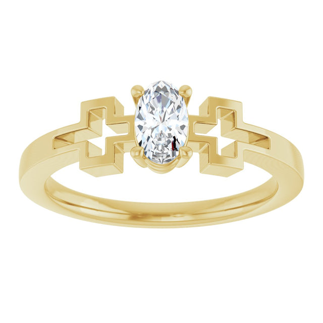 14K Gold Oval Natural White Sapphire Youth Cross Ring - Yellow Gold - view 8