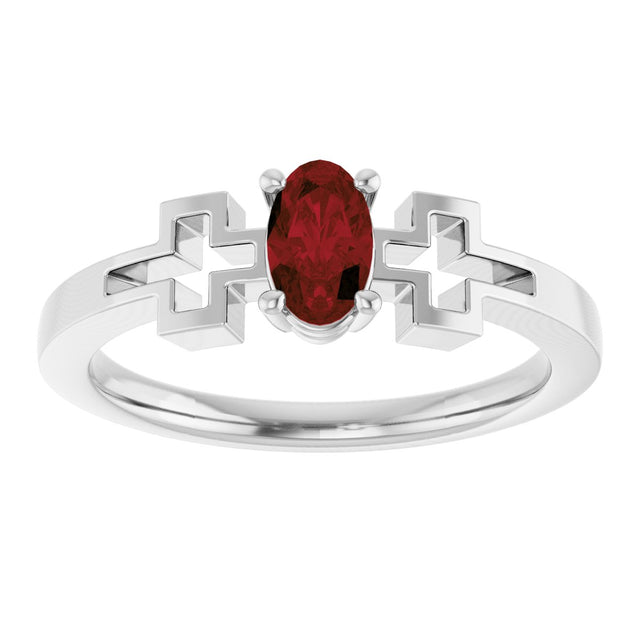 14K Gold Oval Natural Mozambique Garnet Youth Cross Ring - White Gold - view 8