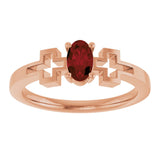 14K Gold Oval Natural Mozambique Garnet Youth Cross Ring - Rose Gold - view 8