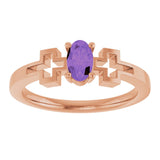 14K Gold Oval Natural Amethyst Youth Cross Ring - Rose Gold - view 8