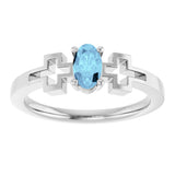 Platinum Oval Natural Aquamarine Youth Cross Ring - view 8
