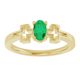 14K Gold Oval Natural Emerald Youth Cross Ring - Yellow Gold - view 8