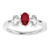 14K Gold Oval Lab-Grown Ruby Youth Cross Ring - White Gold - view 8