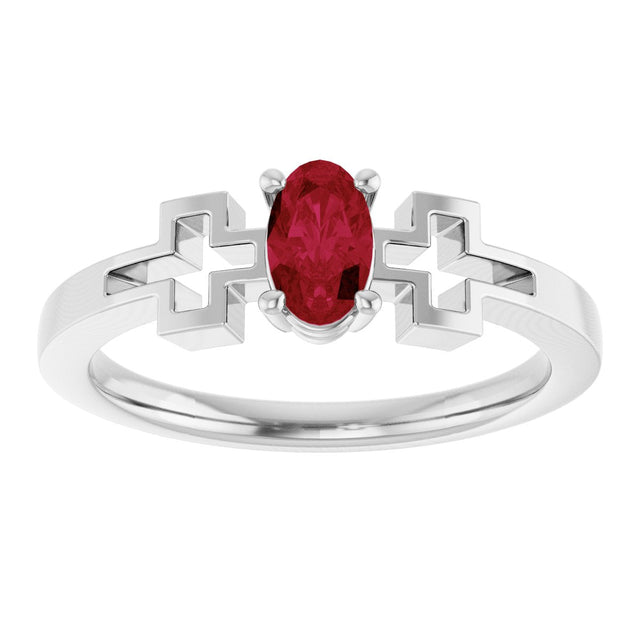 Platinum Oval Lab-Grown Ruby Youth Cross Ring - view 8
