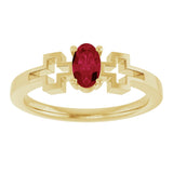 14K Gold Oval Natural Ruby Youth Cross Ring - Yellow Gold - view 8