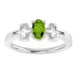 Platinum Oval Natural Peridot Youth Cross Ring - view 8