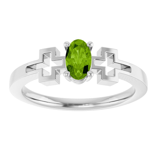 14K Gold Oval Natural Peridot Youth Cross Ring - White Gold - view 8