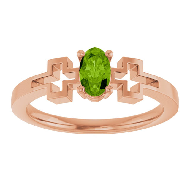 14K Gold Oval Natural Peridot Youth Cross Ring - Rose Gold - view 8