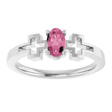 Platinum Oval Natural Pink Tourmaline Youth Cross Ring - view 8