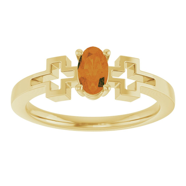 14K Gold Oval Natural Citrine Youth Cross Ring - Yellow Gold - view 8
