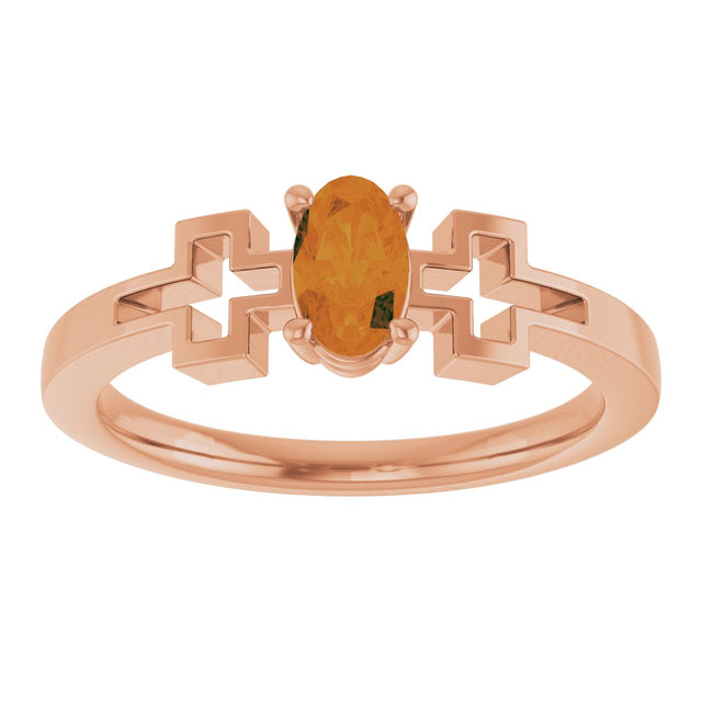 14K Gold Oval Natural Citrine Youth Cross Ring - Rose Gold - view 8