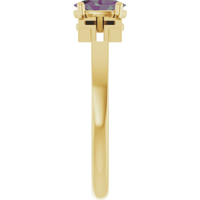 14K Gold Oval Lab-Grown Alexandrite Youth Cross Ring - Yellow Gold - view 9