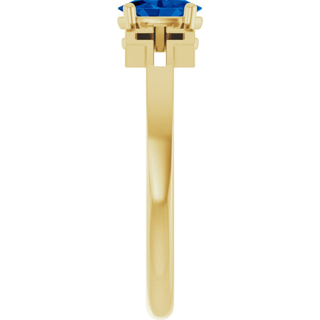 14K Gold Oval Natural Blue Sapphire Youth Cross Ring - Yellow Gold - view 9