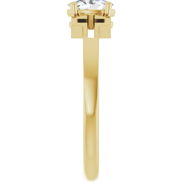 14K Gold Oval Natural White Sapphire Youth Cross Ring - Yellow Gold - view 9