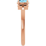 14K Gold Oval Natural Aquamarine Youth Cross Ring - Rose Gold - view 9