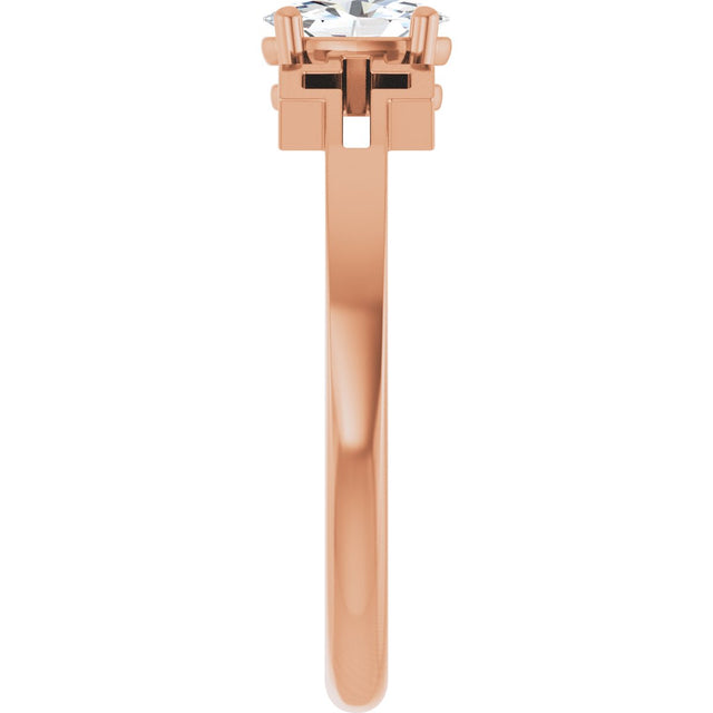 14K Gold Oval Natural White Sapphire Youth Cross Ring - Rose Gold - view 9
