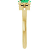 14K Gold Oval Natural Emerald Youth Cross Ring - Yellow Gold - view 9