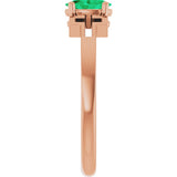 14K Gold Oval Natural Emerald Youth Cross Ring - Rose Gold - view 9