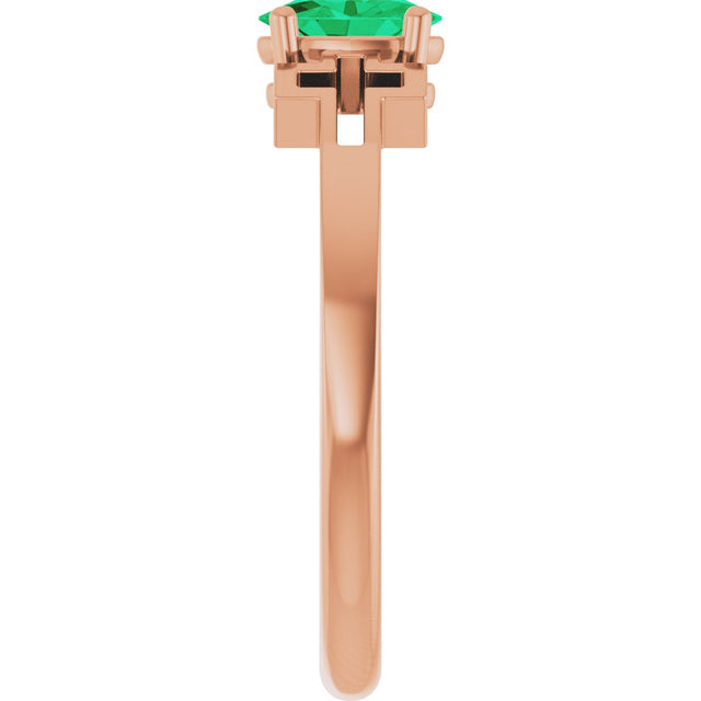14K Gold Oval Lab-Grown Emerald Youth Cross Ring - Rose Gold - view 9