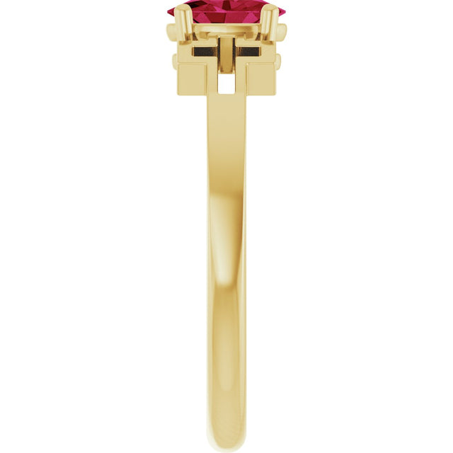 14K Gold Oval Natural Ruby Youth Cross Ring - Yellow Gold - view 9